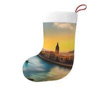 Whjdpp Calcetines de Navidad impresos de doble cara con estampado de atardecer en Barcelona para decoración de interiores y fiestas de gran capacidad