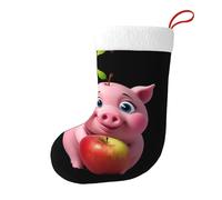 Whjdpp Calcetines de Navidad impresos de doble cara con estampado de cerdo rosa en manzana, para decoración de interiores y fiestas de gran capacidad