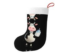 Whjdpp Calcetines de Navidad impresos de doble cara con estampado de vaca sosteniendo una botella de leche para decoración de interiores y fiestas de gran capacidad