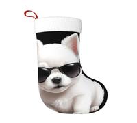 WHJDPP Calcetines decorativos de Navidad con diseño de cachorro blanco con gafas de sol para decorar durante Halloween, Navidad y Año Nuevo