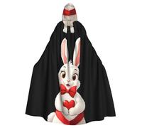 WHJDPP Capa con capucha de conejo con lazo sosteniendo un corazón para Halloween, sin cremallera, cómoda y duradera para juegos de rol