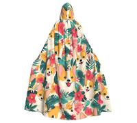 WHJDPP Capa con capucha para adultos con estampado de flores tropicales y corgi, con pajarita para fiestas de disfraces, cosplay