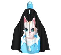 WHJDPP Capa con capucha para adultos con estampado de gato tomando un baño, sin cremallera, cómoda y duradera para juegos de rol