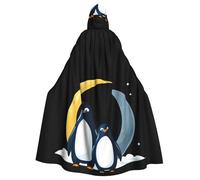 WHJDPP Capa con capucha para adultos con estampado de pingüinos espaciales en la luna, sin cremallera, cómoda y duradera para juegos de rol