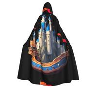 WHJDPP Capa con capucha y pajarita para adultos con imagen de Castle on the Ship para Halloween, fiestas de disfraces, cosplay
