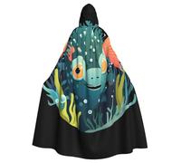 WHJDPP Capa con capucha y pajarita para Halloween, diseño de pez globo en el mundo submarino para fiestas de disfraces, cosplay