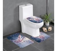 WHJDPP Cherry Blossoms in The Water - Juego de alfombras de baño antideslizantes con estampado de flores de cerezo, 3 piezas, tapetes ovalados y rectangulares para inodoro, tocador y baños