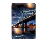 WHJDPP Cuadro decorativo de hojalata con estampado nocturno del puente de Manhattan de Nueva York, 20,3 x 30,5 cm, hecho de hojalata, resistente al desgaste y duradero