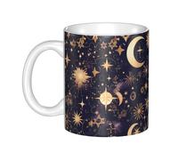 WHJDPP Golden Stars In The Night Sky - Taza de cerámica para capuchino, latte, cereales, yogur, leche, bebidas calientes o frías, horno de microondas