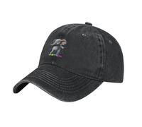 WHJDPP Gorra de béisbol negra para adultos, diseño de elefante bailando en el arco iris, estampado de lluvia para hombres y mujeres, cómoda y ajustable, NEGRO, talla nica
