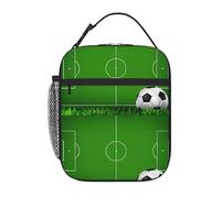WHJDPP Green Grass Field Soccer Playground The Ball Pattern Bolsa de almuerzo portátil aislada de mano adecuada para estudiantes para trabajar y viajar