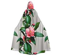 WHJDPP Hermosa capa con capucha para adultos con estampado de camelia y pajarita para fiestas de disfraces, cosplay