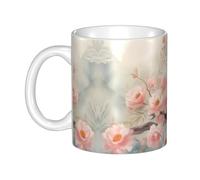 WHJDPP Hermosa taza de cerámica con imagen de pavo real y floral para capuchino, latte, cereales, yogur, leche, bebidas calientes o frías, horno de microondas