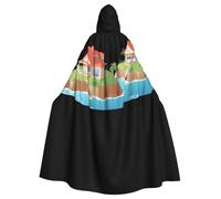 WHJDPP Houses on the Sea - Capa con capucha para adultos con estampado de Halloween y pajarita para fiestas de disfraces, cosplay