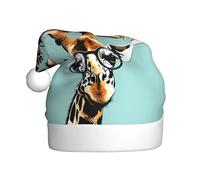 WHJDPP Jirafa con gafas Imagen Sombreros de Navidad de felpa para hombres y mujeres, gorras de fiesta de Año Nuevo para adultos