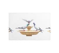 WHJDPP Juego de 6 manteles individuales con estampado de paloma blanca en la fuente para mesa de comedor, para hogares y banquetes, fáciles de limpiar a temperatura ambiente para un uso duradero