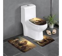 WHJDPP Juego de alfombras de baño antideslizantes con estampado de animales salvajes, 3 piezas, alfombrillas ovaladas y rectangulares para inodoro, tocador y baños