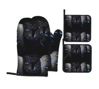 WHJDPP Juego de manoplas y soportes para ollas con estampado de serpiente 3D, negro, poliéster impermeable, resistente al calor, 21 x 21 cm, 4 piezas