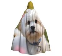 WHJDPP La bonita capa con capucha para adultos con estampado de perro maltés es un poncho con capucha súper grande, cómodo y duradero para Halloween