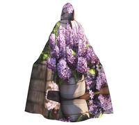 WHJDPP La capa con capucha para adultos con estampado de flores lilas es un poncho con capucha súper grande, cómodo y duradero para Halloween