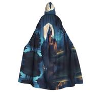 WHJDPP La capa con capucha para adultos de Castle In The Moonlight Picture es un poncho con capucha de Halloween súper grande, cómodo y duradero