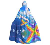WHJDPP La capa con capucha para adultos de líneas de colores es un poncho con capucha de Halloween súper grande, cómodo y duradero