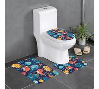WHJDPP Monster Dinosaur - Juego de alfombras de baño antideslizantes con estampado de dinosaurios, 3 piezas, alfombrillas ovaladas y rectangulares para inodoro, tocador y baños