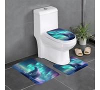 WHJDPP Northern Lights - Juego de 3 alfombrillas antideslizantes para baño, diseño de oso polar, rectangular, en forma de U y ovaladas para inodoro, tocador y baño