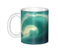 WHJDPP Ocean Green Wave - Taza de cerámica para capuchino, latte, cereales, yogur, leche, bebidas calientes o frías, horno de microondas