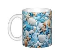 WHJDPP Ocean Sea Beach Seashells Starfish Blue Picture Taza de cerámica para capuchino, latte, cereales, yogur, leche, bebidas calientes o frías, horno de microondas