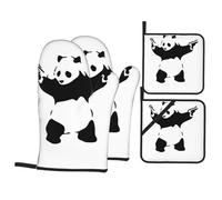 WHJDPP Panda with Guns Print - Manoplas de horno y soportes para ollas, color blanco y negro, poliéster impermeable, 21 x 21 cm, juego de 4 piezas
