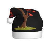 WHJDPP Pequeñas flores rojas que crecen en un árbol Imagen Sombreros de Navidad de felpa para hombres y mujeres, gorras de fiesta de Año Nuevo para adultos