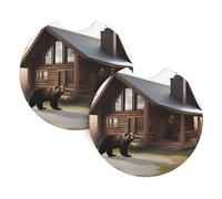 Whjdpp Rústico Lodge Bear - Soporte para tazas interior de coche, 2 piezas, impermeable y rápido para coches, camiones, SUV y barcos