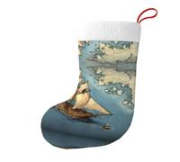 Whjdpp Sailboat Drifting On The Sea Map Printing - Calcetines de Navidad impresos de doble cara para decoración de interiores y fiestas de gran capacidad