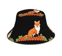 WHJDPP Sombrero reflectante con estampado de zorro junto a tomates para ligero, transpirable, plegable, para todas las estaciones, color negro