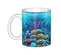 WHJDPP Submarine Coral Rays - Taza de cerámica impresa para capuchino, latte, cereales, yogur, leche, bebidas calientes o frías, horno de microondas