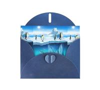 WHJDPP Tarjeta de felicitación azul con diseño de pingüinos en el iceberg de 4 x 6 pulgadas para Navidad, cumpleaños infantiles, día de San Valentín, aniversarios de boda e invitaciones de fiesta