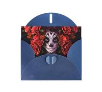 WHJDPP Tarjeta de felicitación azul del Día de los Muertos con diseño de calavera de rosas de azúcar de 4 x 6 pulgadas para Navidad, cumpleaños de niños, día de San Valentín, aniversarios de boda e
