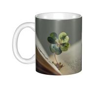 WHJDPP Taza de cerámica con diseño de trébol de cuatro hojas para capuchino, latte, cereales, yogur, leche, bebidas calientes o frías, horno de microondas