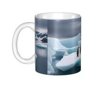 WHJDPP Taza de cerámica con estampado de pingüinos en el iceberg para capuchino, latte, cereales, yogur, leche, bebidas calientes o frías, horno de microondas