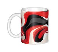 WHJDPP Taza de cerámica con imagen abstracta roja, negra y blanca para capuchino, latte, cereales, yogur, leche, bebidas calientes o frías, horno de microondas