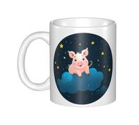 WHJDPP Taza de cerámica con imagen de cerdo en el cielo estrellado para capuchino, latte, cereales, yogur, leche, bebidas calientes o frías, horno de microondas