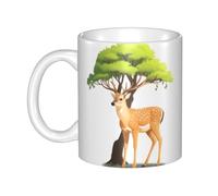 WHJDPP Taza de cerámica con imagen de ciervo Sika bajo el árbol para capuchino, latte, cereales, yogur, leche, bebidas calientes o frías, horno de microondas
