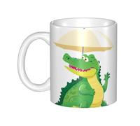 WHJDPP Taza de cerámica con imagen de cocodrilo bajo la sombrilla para capuchino, latte, cereales, yogur, leche, bebidas calientes o frías, horno de microondas