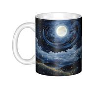 WHJDPP Taza de cerámica con imagen de la luna en el cielo estrellado para capuchino, latte, cereales, yogur, leche, bebidas calientes o frías, horno de microondas