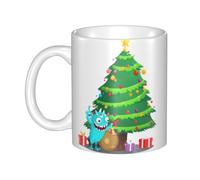 WHJDPP Taza de cerámica con imagen de Monster under the Christmas Tree para capuchino, latte, cereales, yogur, leche, bebidas calientes o frías, horno de microondas