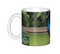 WHJDPP Taza de cerámica con imagen de pavo real para capuchino, latte, cereales, yogur, leche, bebidas calientes o frías, horno de microondas
