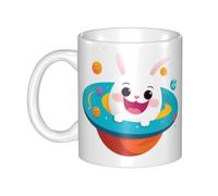 WHJDPP Taza de cerámica con imagen de planeta de conejo feliz para capuchino, latte, cereales, yogur, leche, bebidas calientes o frías, horno de microondas