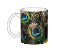 WHJDPP Taza de cerámica con imagen de plumas de pavo real para capuchino, latte, cereales, yogur, leche, bebidas calientes o frías, horno de microondas