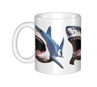 WHJDPP Taza de cerámica con imagen de tiburón colmillo para capuchino, latte, cereales, yogur, leche, bebidas calientes o frías, horno de microondas